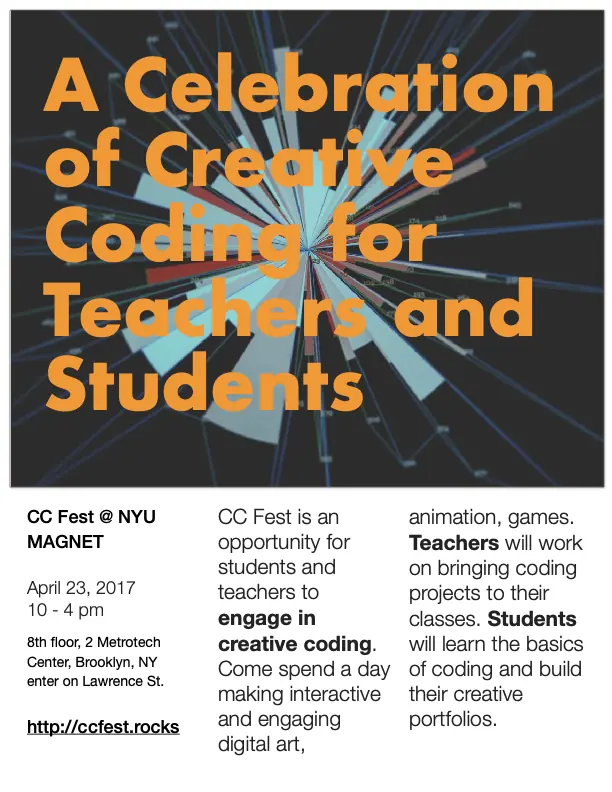 Poster for CC Fest at NYU MAGNET in Brooklyn on April 23, 2017